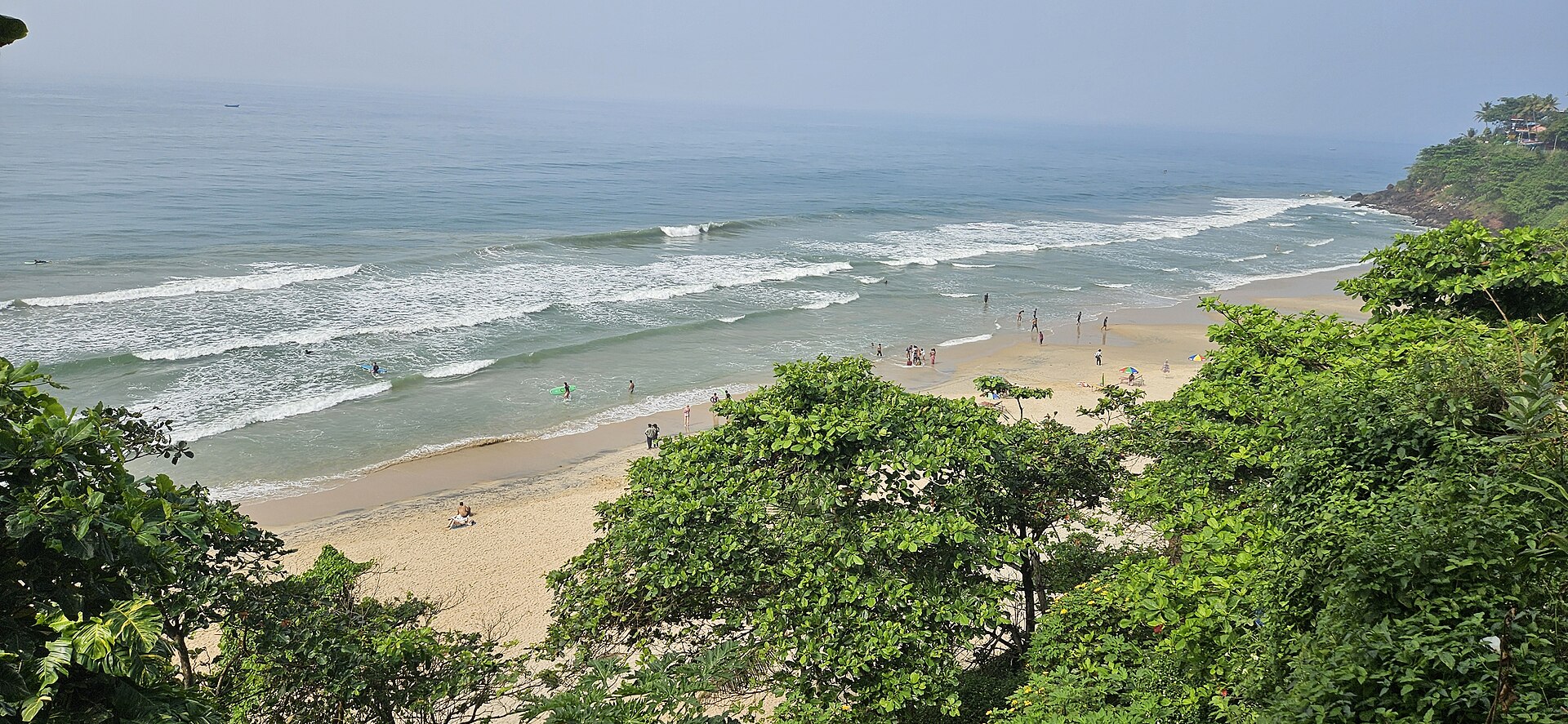 Varkala Cliff overlooking the beach and Arabian Sea in Kerala
